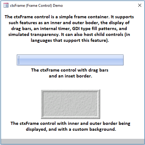 ctxFrame - 32 bit / 64 bit ActiveX box frame and container Control - by DBI Technologies Inc.