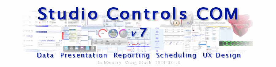 Studio Controls COM - 65 ActiveX Controls for 32-bit snap-in Scheduling, Reporting and UI Design application Development - MS Access, VFP, VC++, LabVIEW, Delphi, Progress and more